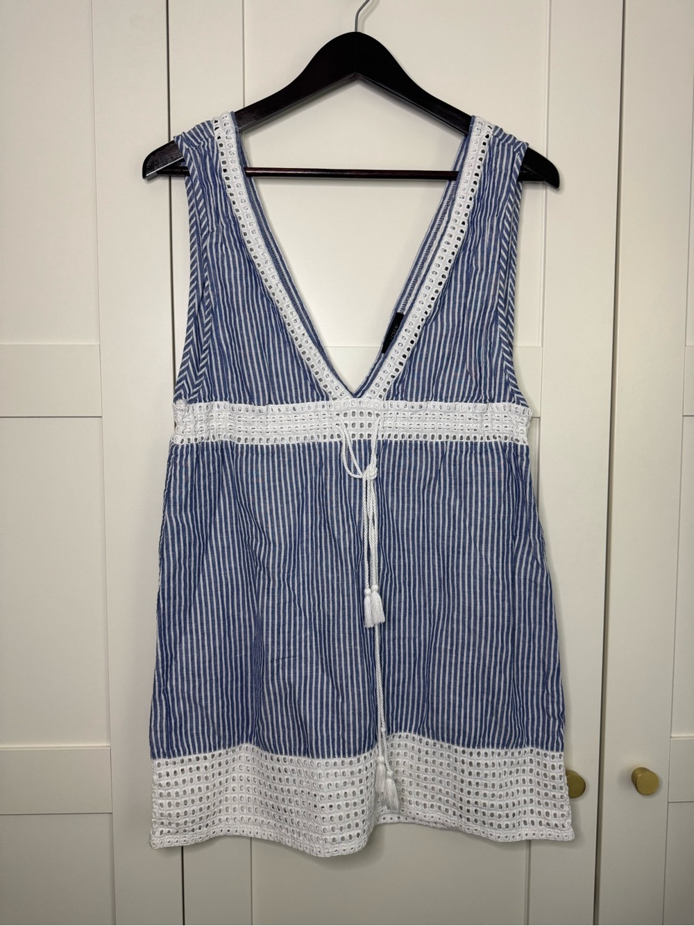 J. Crew Striped Eyelet Swim Tunic Cover-Up Dress Linen/Cotton Blend Size Small - Picture 5 of 15